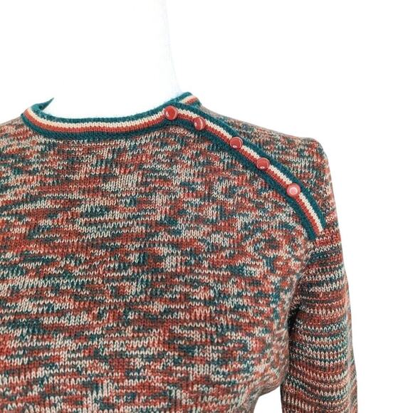 Vintage 1970s Acrylic Belted Sweater Red Orange Green White Medium Retro Knit - Picture 5 of 8